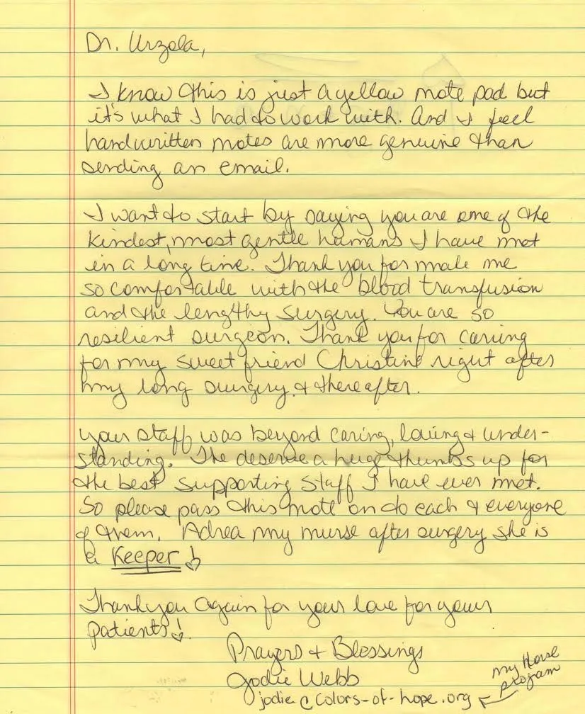 Handwritten postcard from a patient